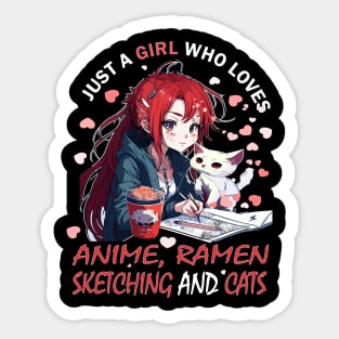 Just a Girl Who Loves Ramen Cat Anime Sketching Sticker